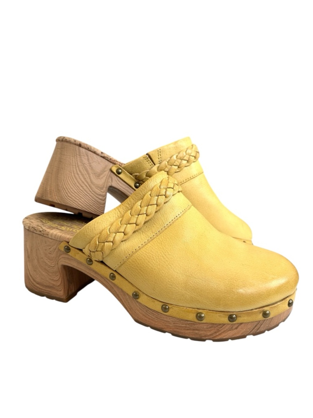 Kork-Ease Yellow Leather Braided Clog Mules